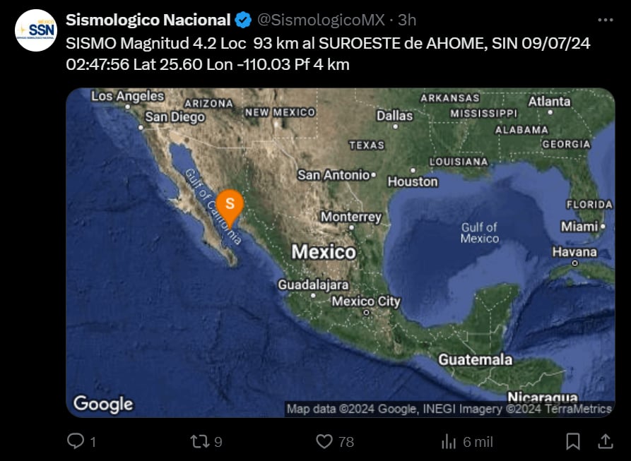 Sismo en Ahome, Terremoto en Sinaloa, Magnitud 4.2, Servicio Sismológico Nacional, MundoNow