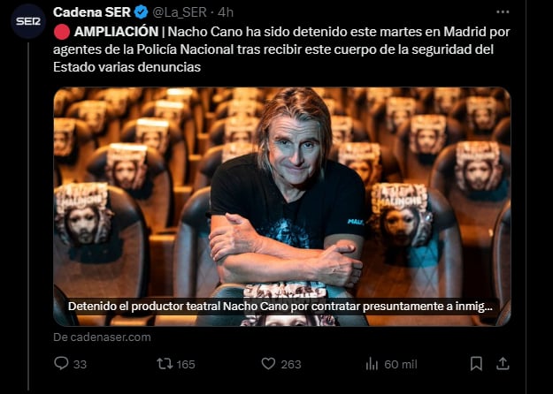 Nacho Cano arrested, Cadena SER, Malinche, MundoNow 