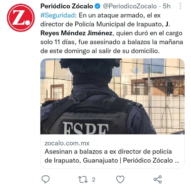 Se debe de revisar los motivos del porque no se le dio seguridad al ex director de policía municipal