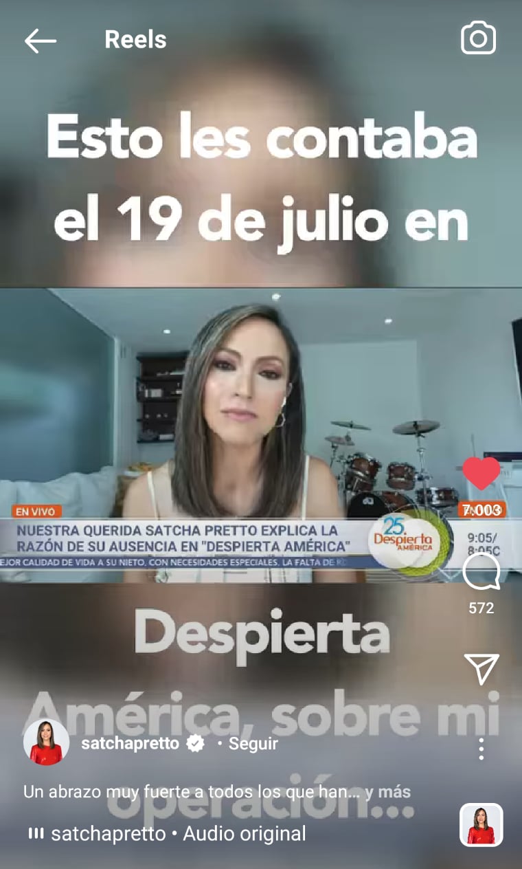 Estado salud Satcha Pretto