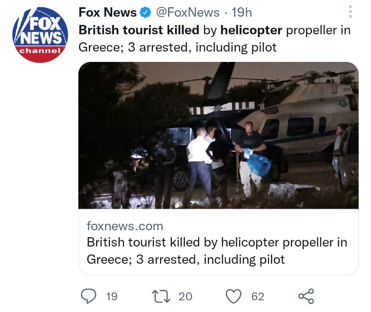 Turista muere golpeado helicóptero
