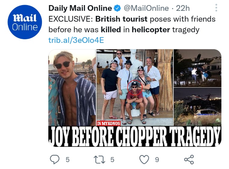 Turista muere golpeado helicóptero