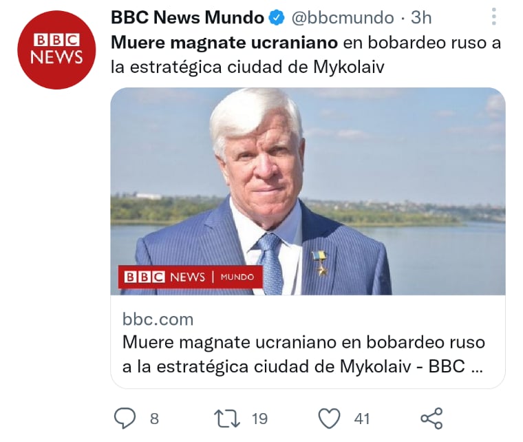 Muere magnate ucraniano bombardeo