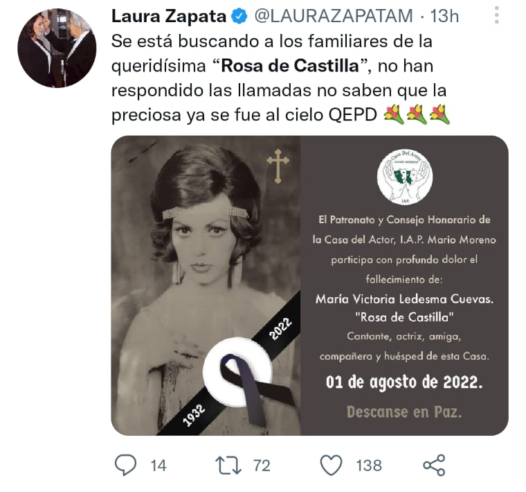 Famosos lloran la muerte de la querida actriz mexicana