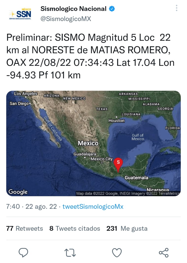 Earthquake magnitude 5 Oaxaca