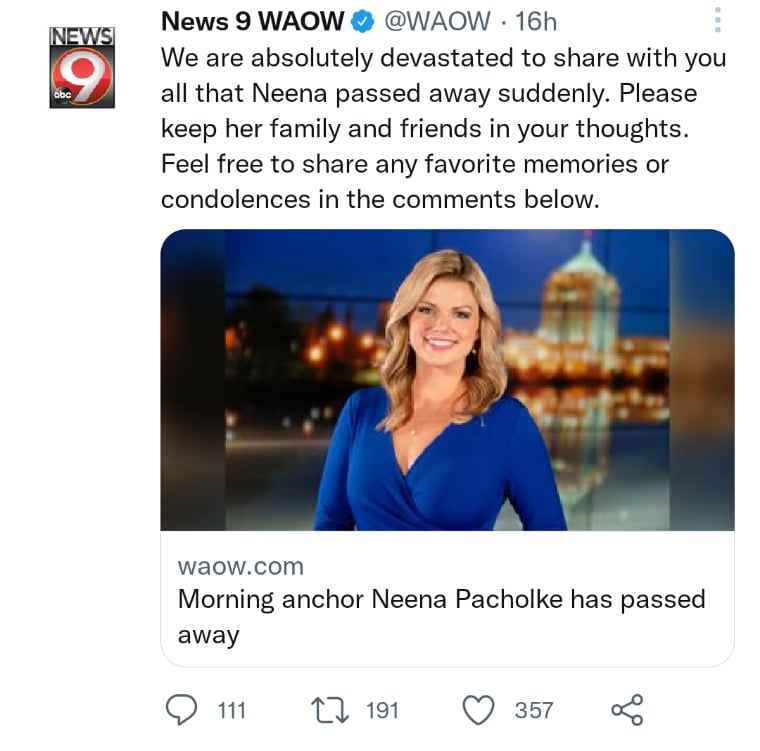 Muere Neena Pacholke conductora