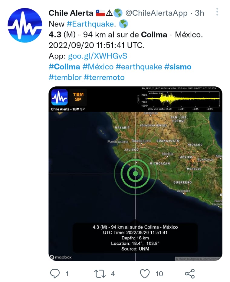 Reportan sismo en Colima