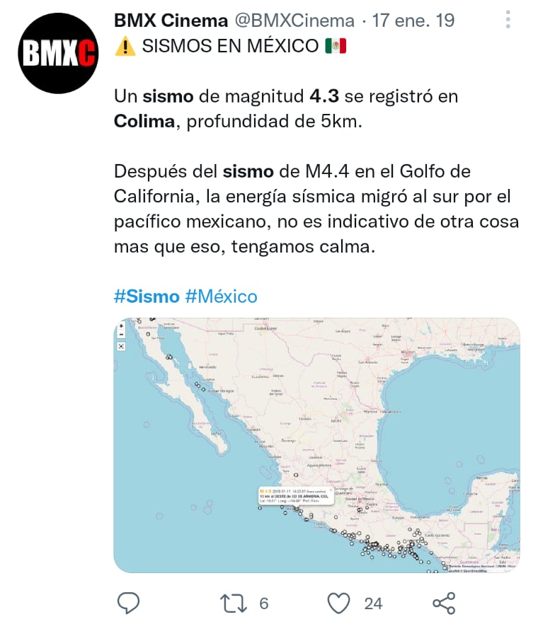 Reportan sismo en Colima