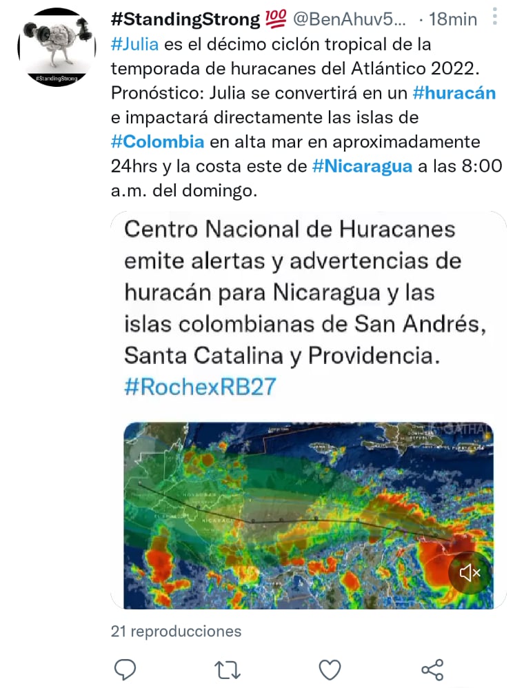 Huracán en Colombia Nicaragua