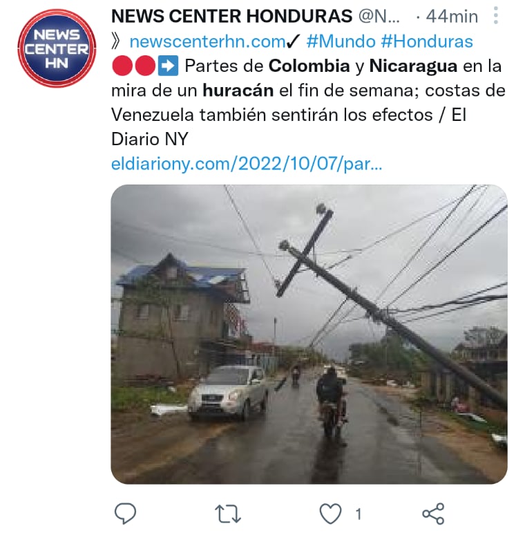 Huracán en Colombia Nicaragua