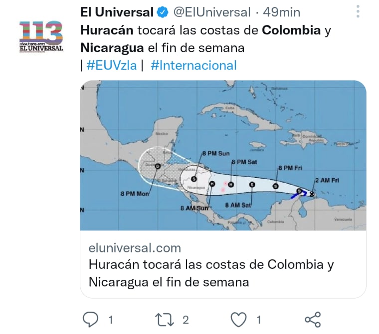 Huracán en Colombia Nicaragua