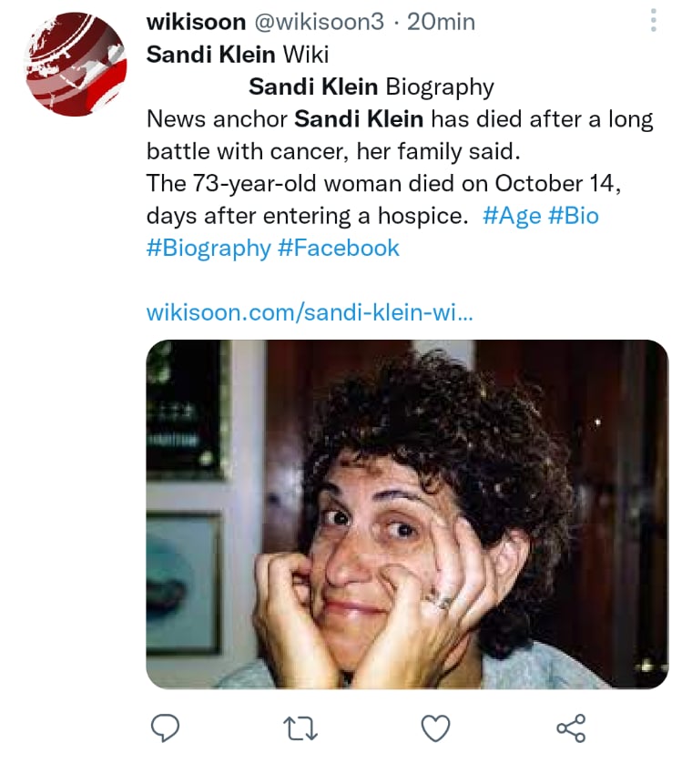 Anchor Sandi Klein dies