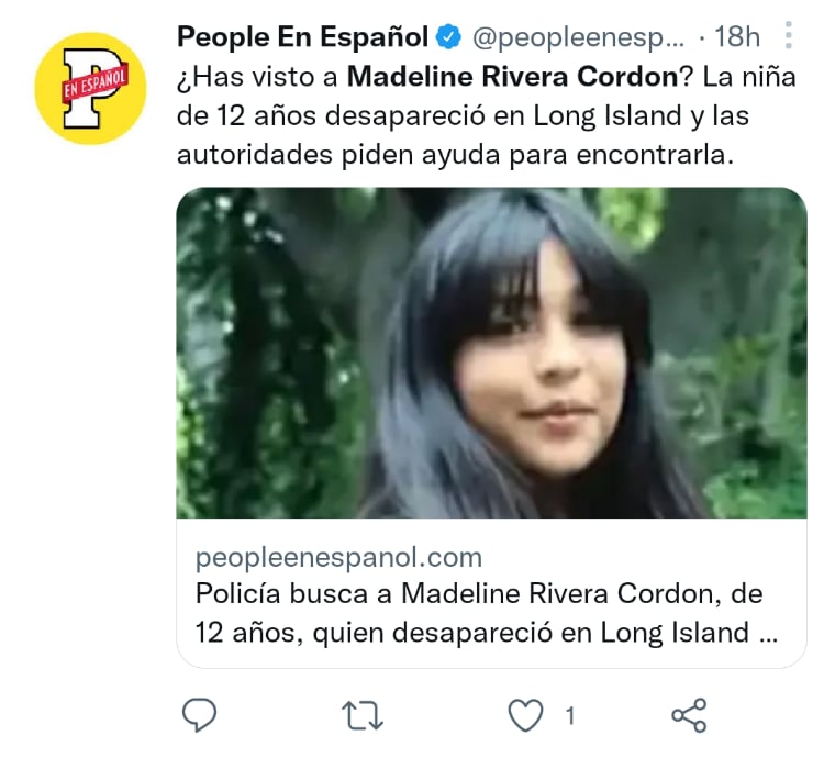 Madeline menor hispana desaparecida