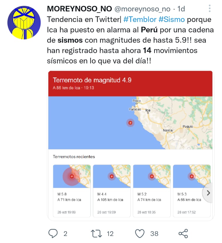 14 sismos en Perú
