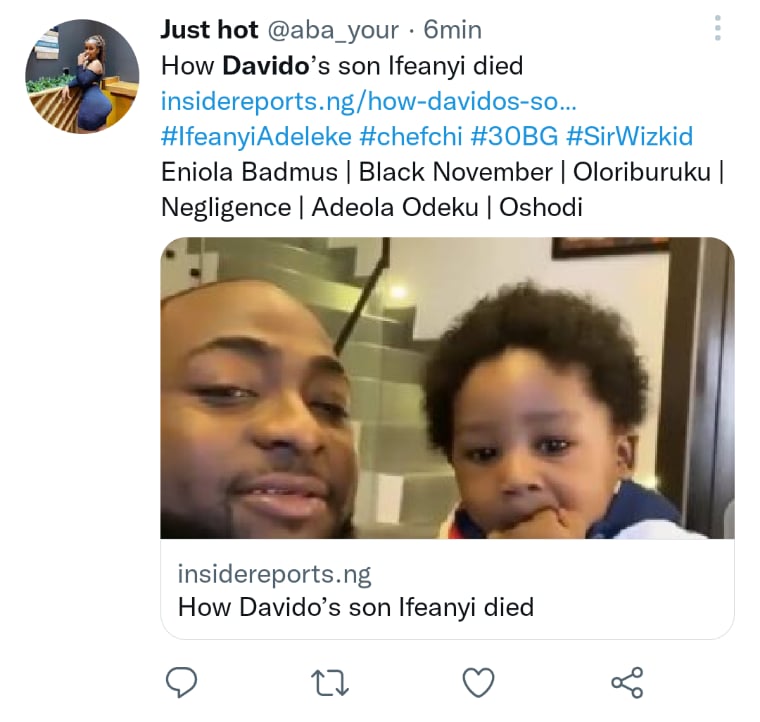 Singer son Davido dies