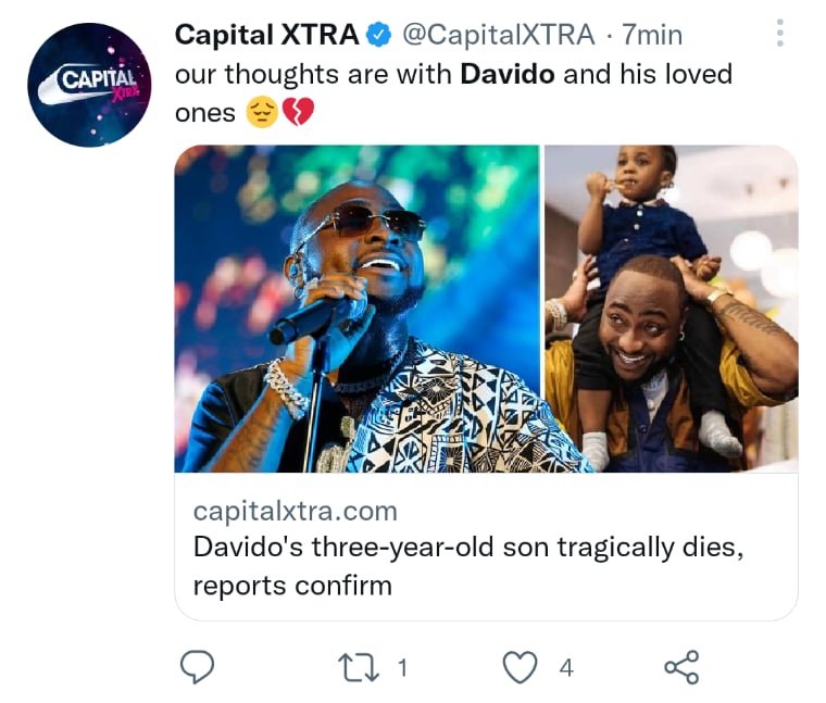 Singer son Davido dies
