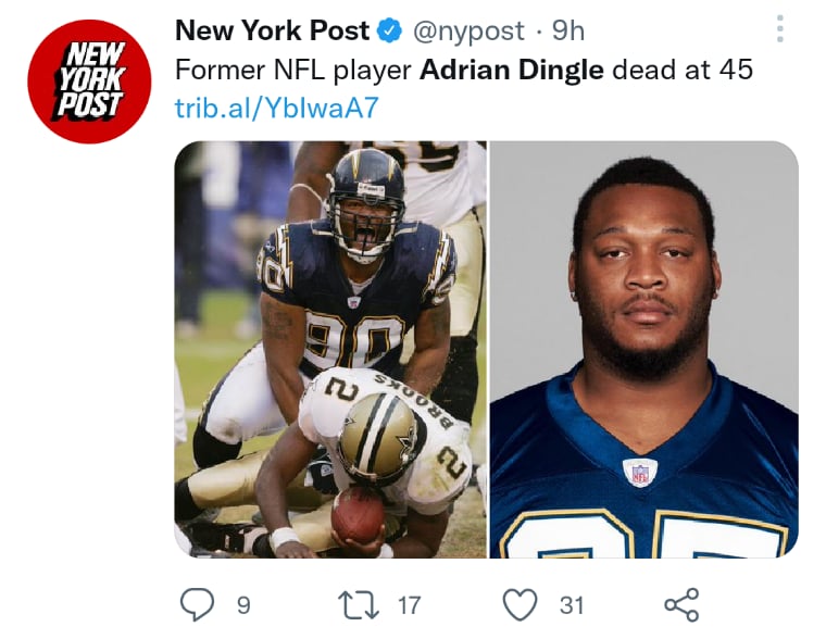 Exjugador NFL Adrian Dingle