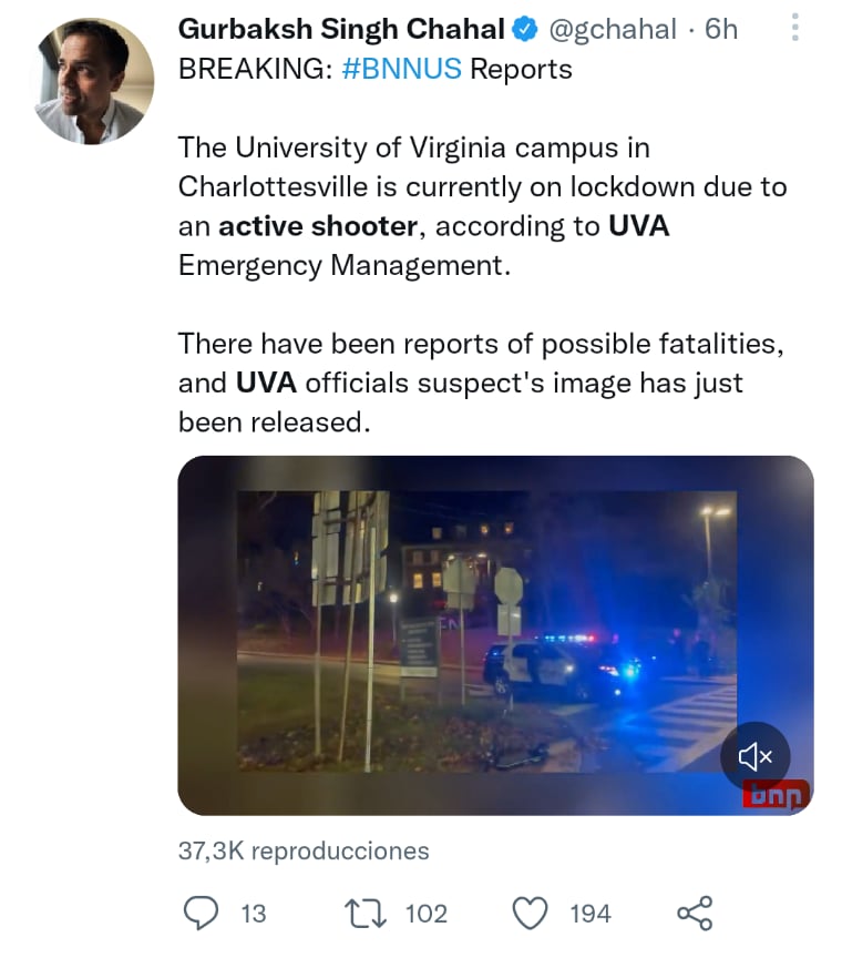Tiroteo Universidad de Virginia