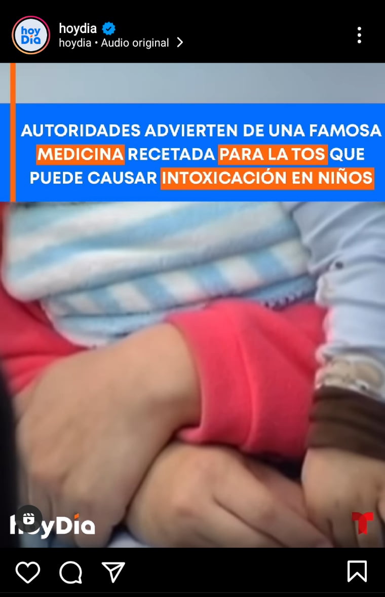 Intoxicaciones infantiles medicamento tos