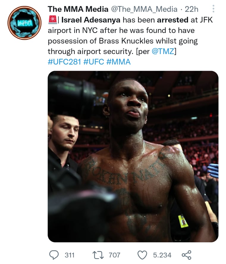 Arrestan luchador Israel Adesanya
