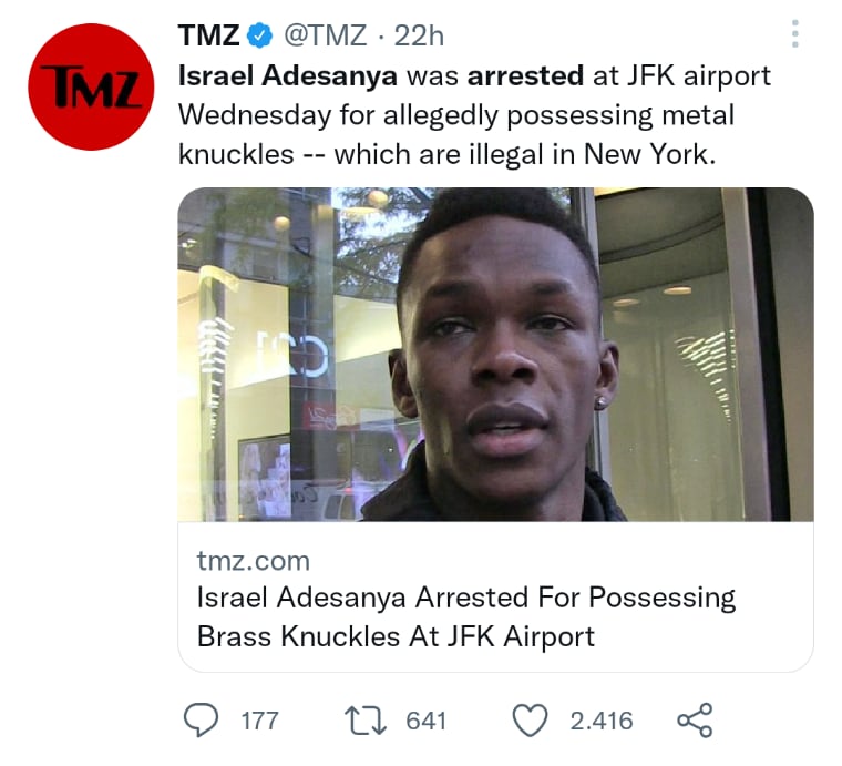 Poco después de su arresto Israel Adesanya fue liberado y regresó a su hogar