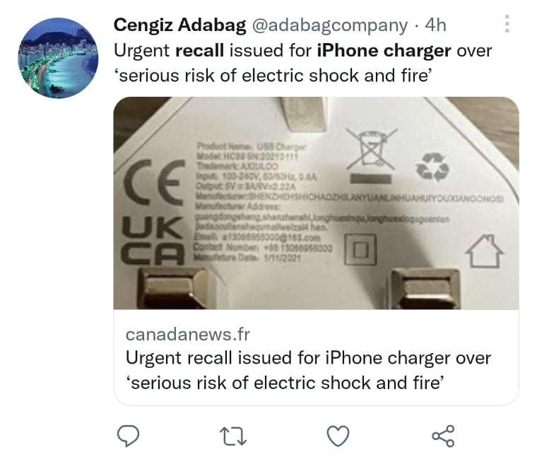 Recall cargador de iPhone