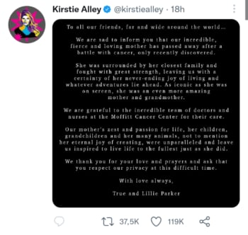 Causa muerte Kirstie Alley