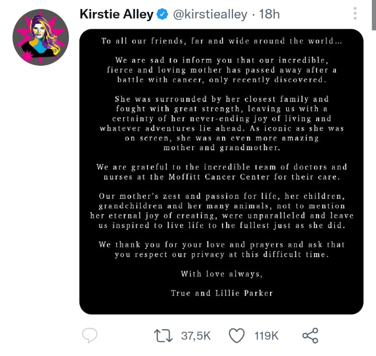 Cause of death Kirstie Alley
