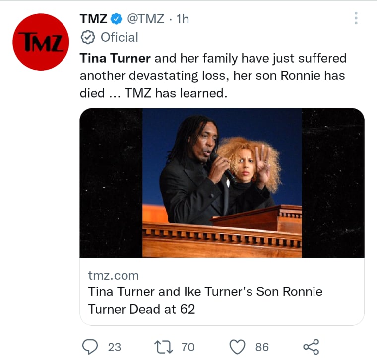Muere hijo Tina Turner