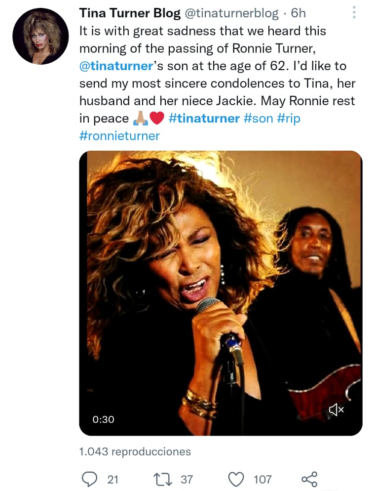Muere hijo Tina Turner