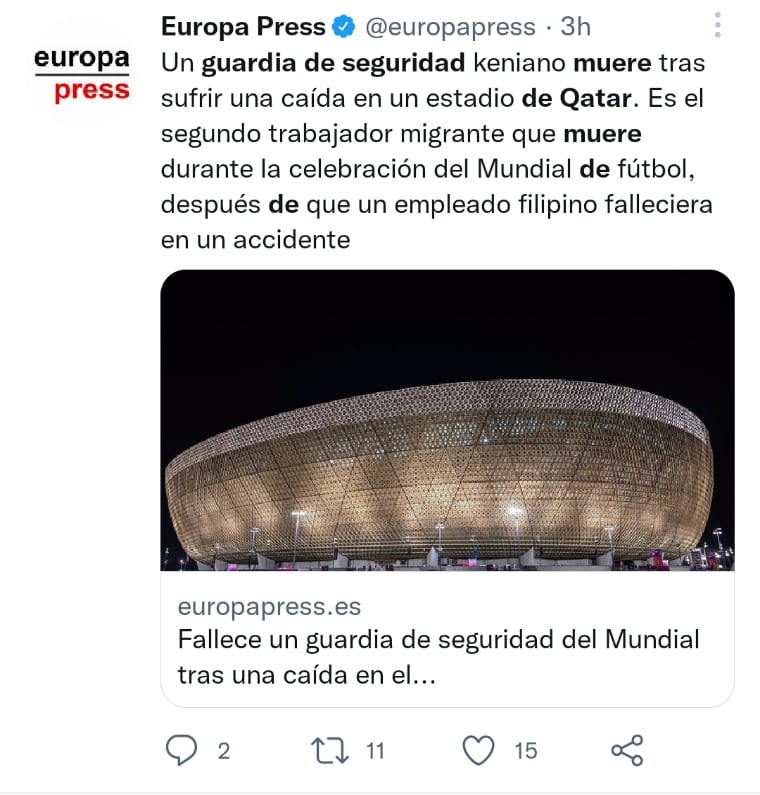 Muere guardia seguridad Qatar