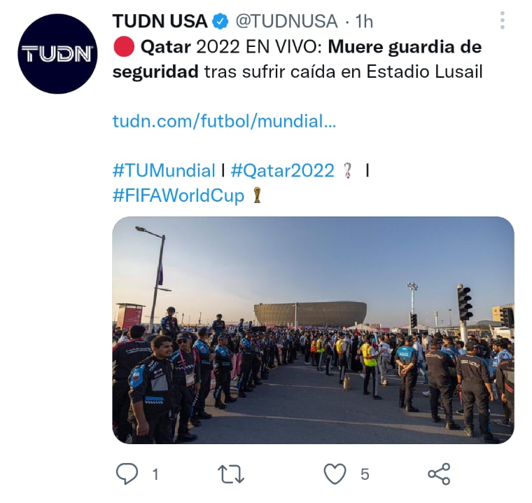 Los organizadores del Mundial en Qatar confirmaron el deceso del guardia de seguridad