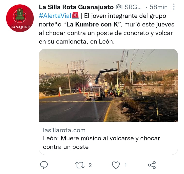 Muere músico aparatoso accidente