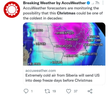 Aire frío congelará EEUU
