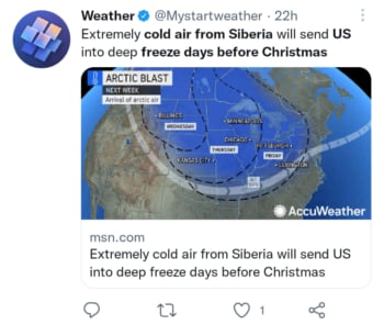Aire frío congelará EEUU