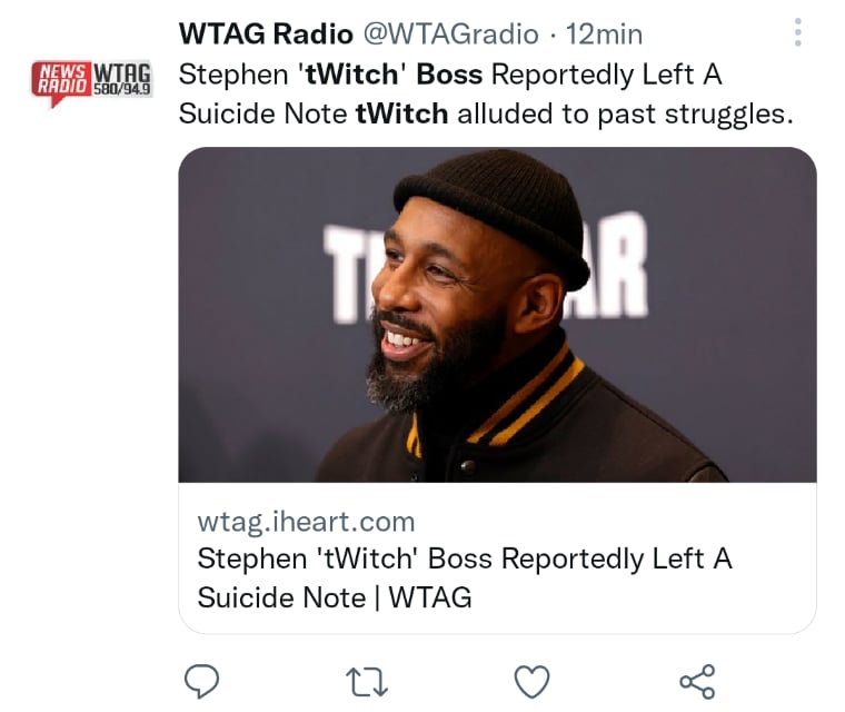 Nota suicidio Stephen tWitch