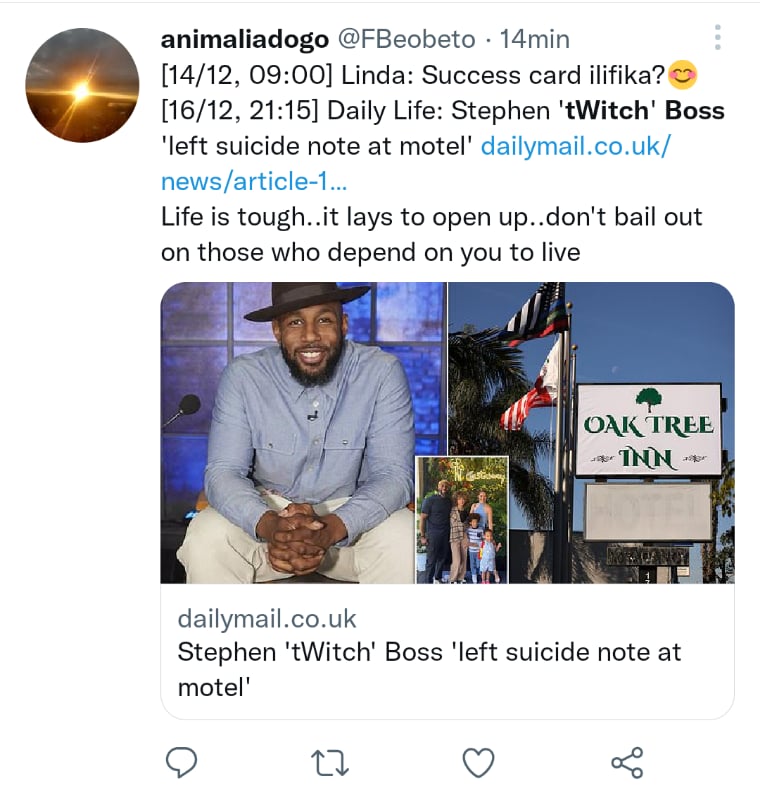 Nota suicidio Stephen tWitch