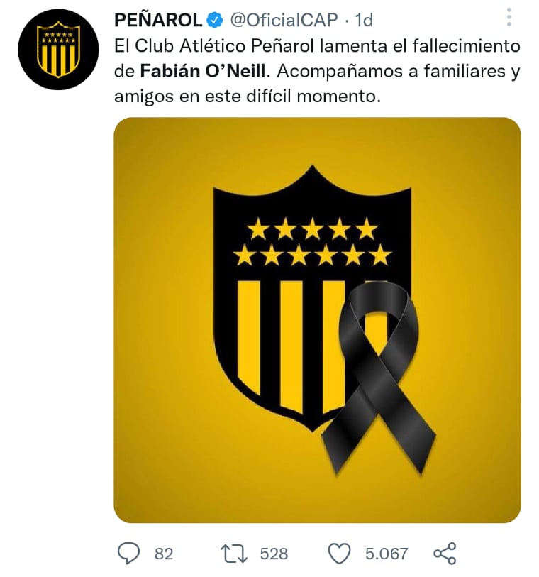 Muere exfutbolista Fabián O'Neill