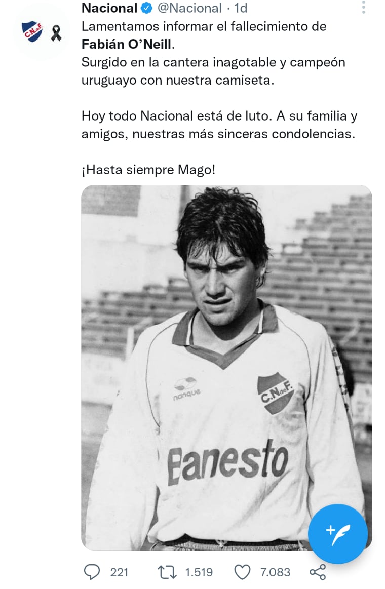 Muere exfutbolista Fabián O'Neill