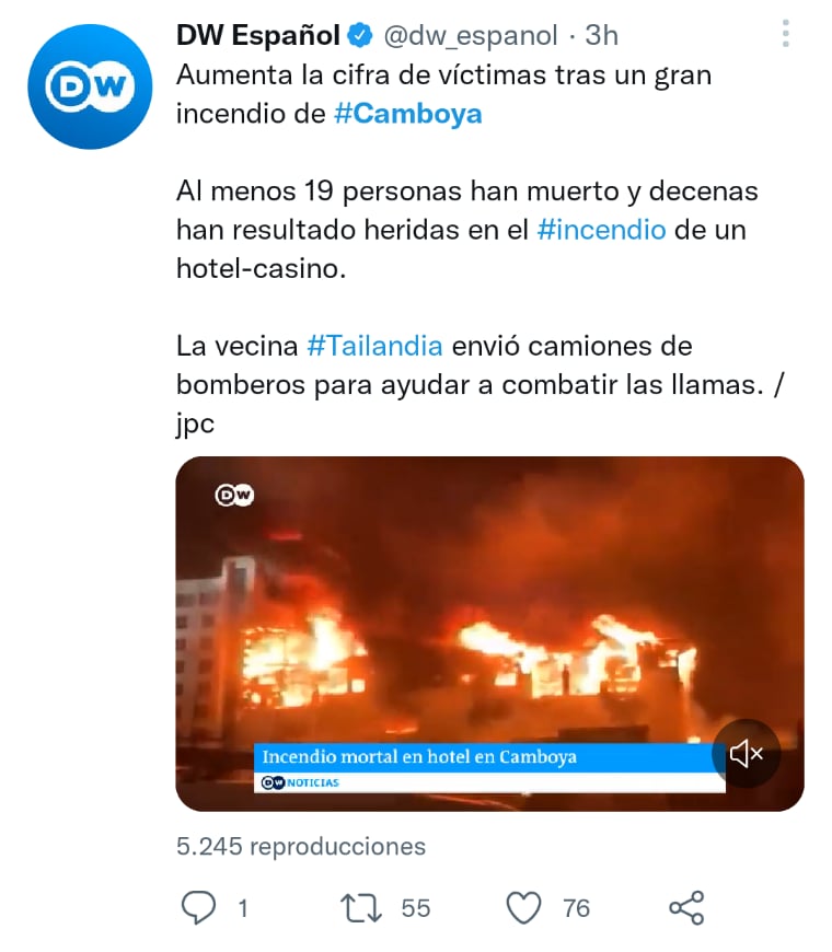 Incendio hotel casino Camboya