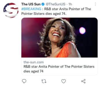 Muere cantante Anita Pointer
