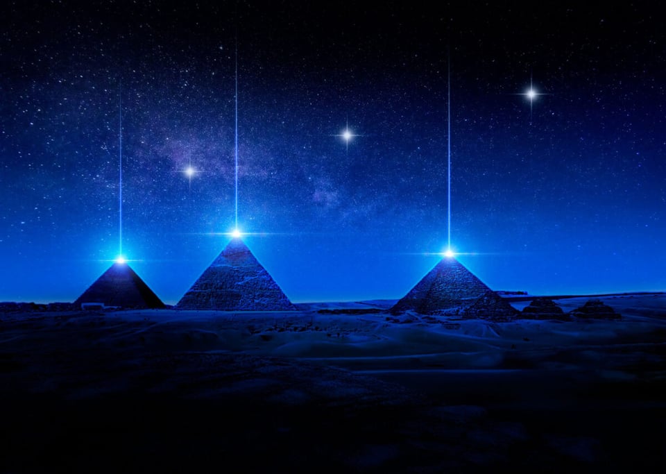 UFO lights in pyramids at night