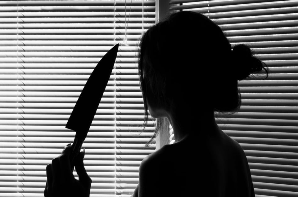 Shadow of a woman with knife in one hand