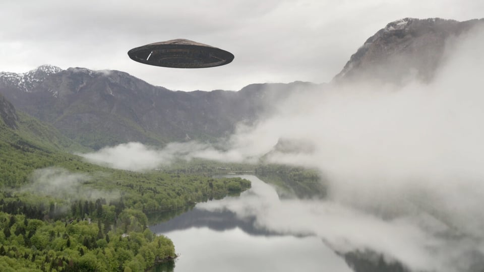 UFO flying over river