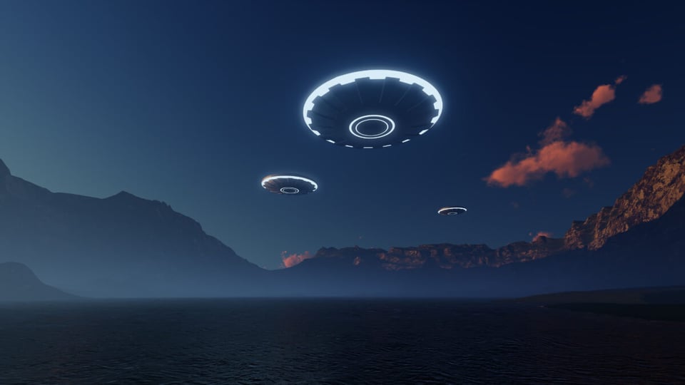 UFO, Mountain, Sky, Lake, MundNow