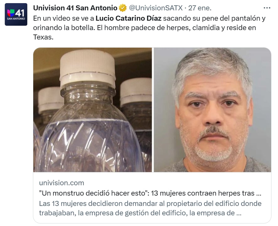 Conserje orina botellas agua