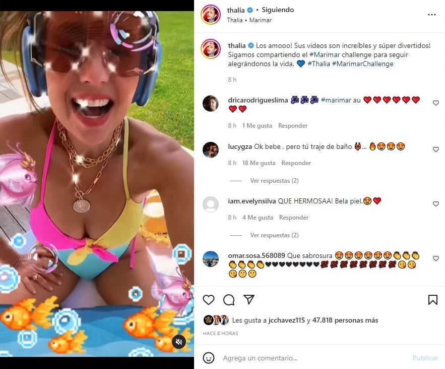 Thalía aparece en traje de baño de Cheetos