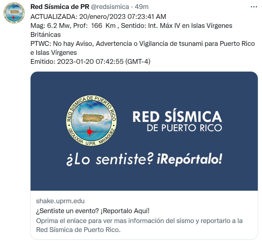 Sismo Guadalupe Puerto Rico