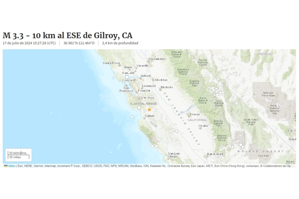 sismo, magnitud 3.3, Gilroy, California, MundoNOW