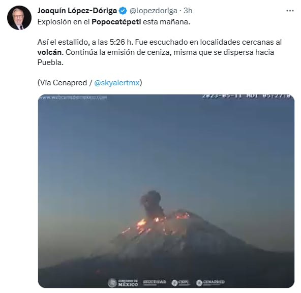 Explosión volcán Popocatépetl